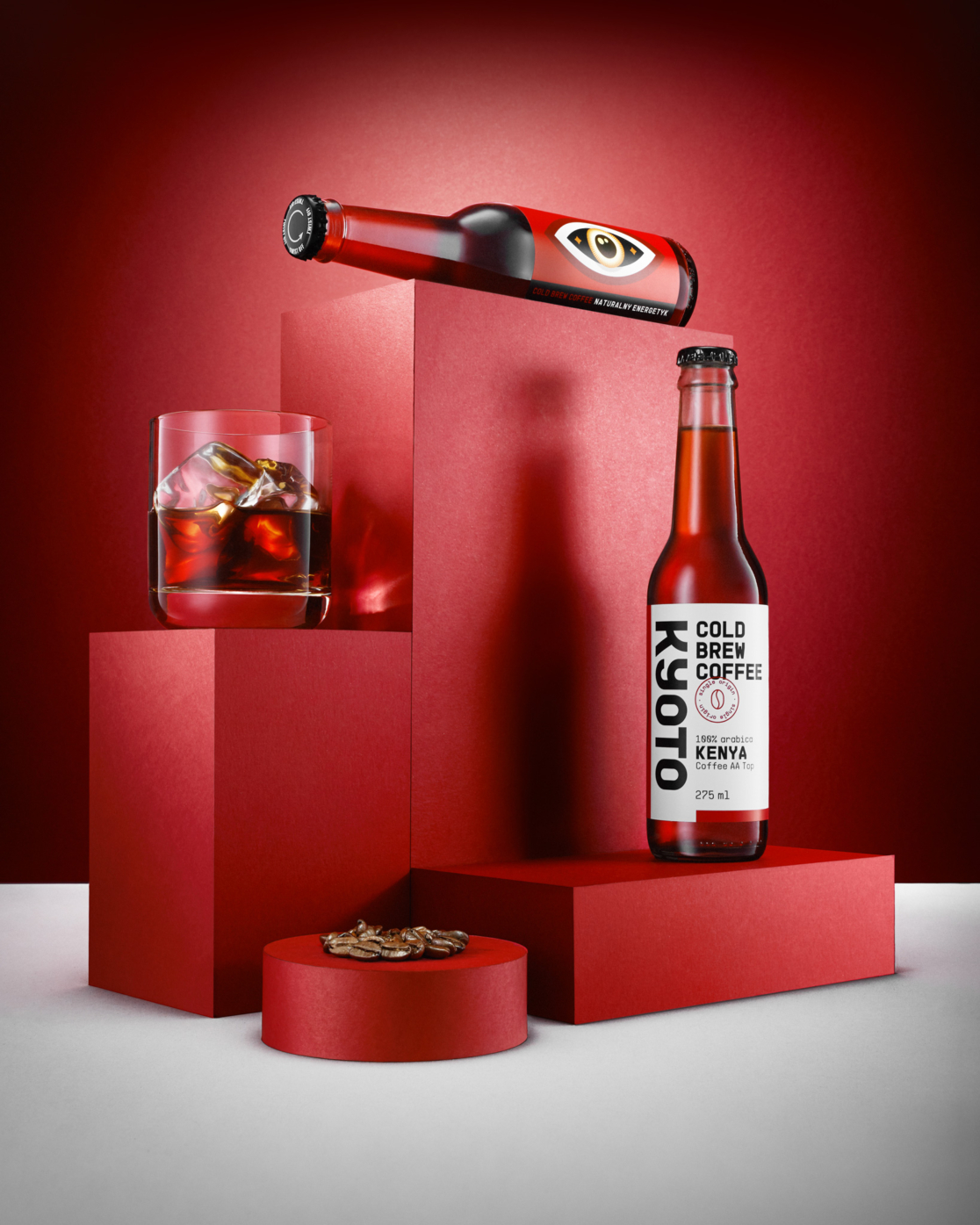 advertising photography of coffee drink on boxes